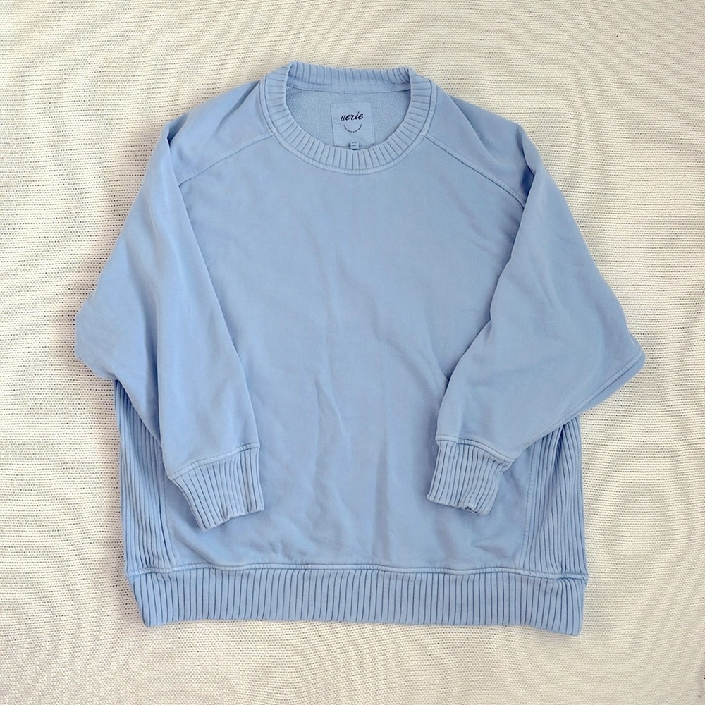 Aerie Down To Earth Crewneck Sweatshirt Blue Size Large